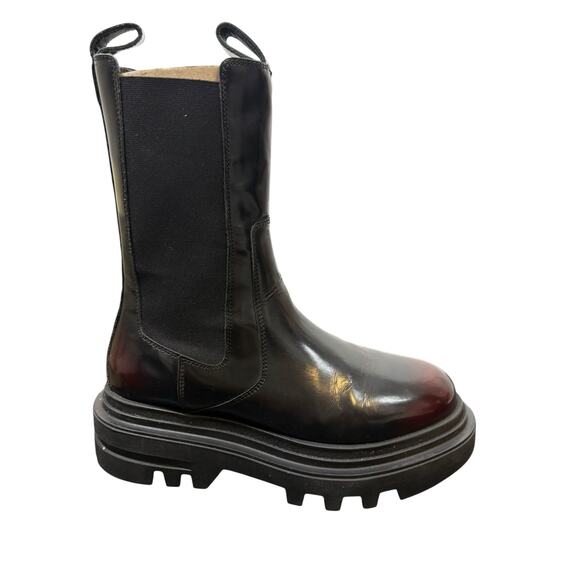 AllSaints Alex Chelsea Boots Patent Leather Grunge Classy Black Truffle Red Sz 9 - Picture 7 of 12